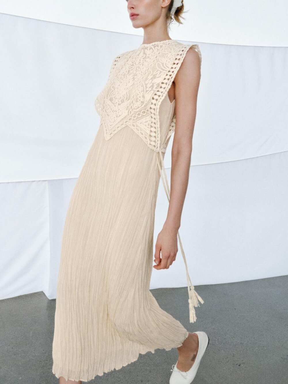 Zara Woman Collection Combination Dress with Embroidered Detachable Overlay NWT